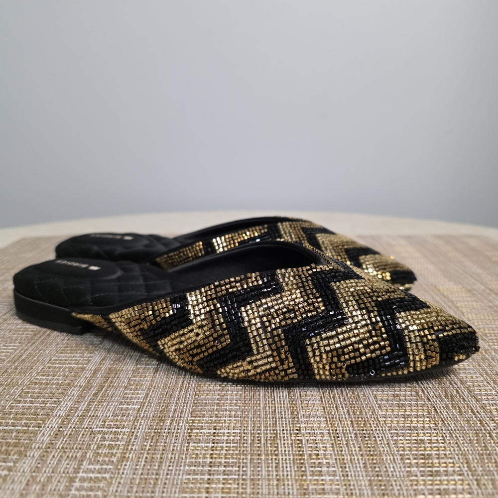 Birdies Swan Beaded Chevron Slides In Champagne W 7.5